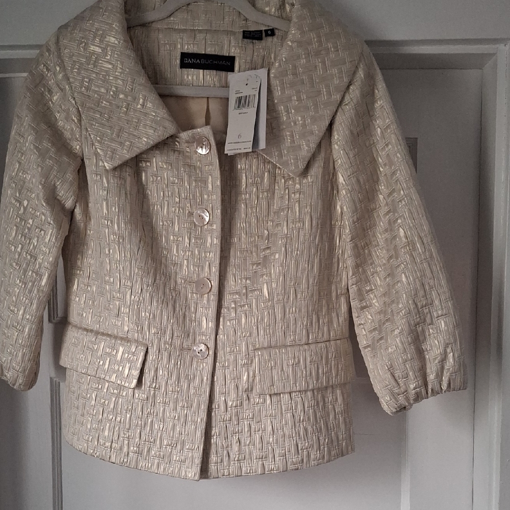 Dana Buchman Ivory Metallic Textured Evening Jacket